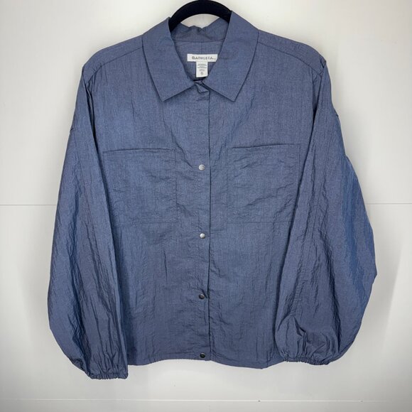 NWOT Athleta Lunar Shine Button Down Shirt in Dark Rinse - Picture 2 of 11